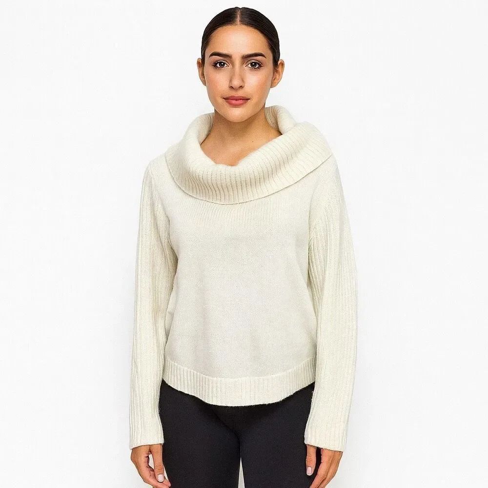 Faded Glory solid White Turtle Neck Sweater tight Knit long sleeve size XL